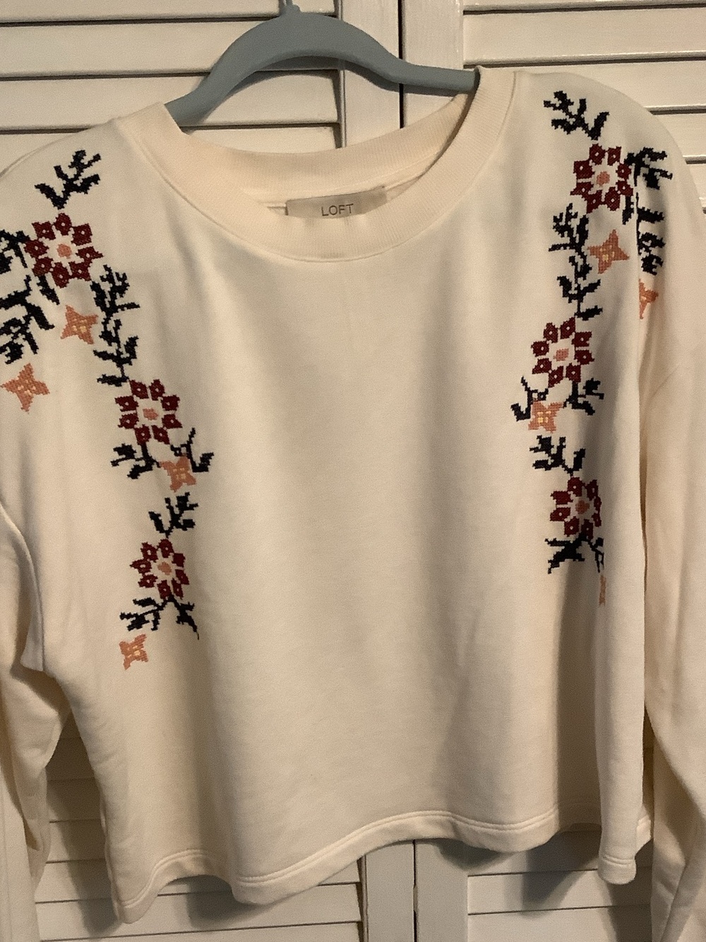 Never worn! NWOT LOFT Cream Floral Embroidered Long-Sleeve Top size medium